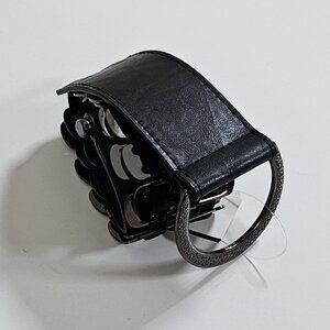 Bruges Belt Womens M/L Black Metal Faux Leather Buckle Stretch Steampunk Hippie